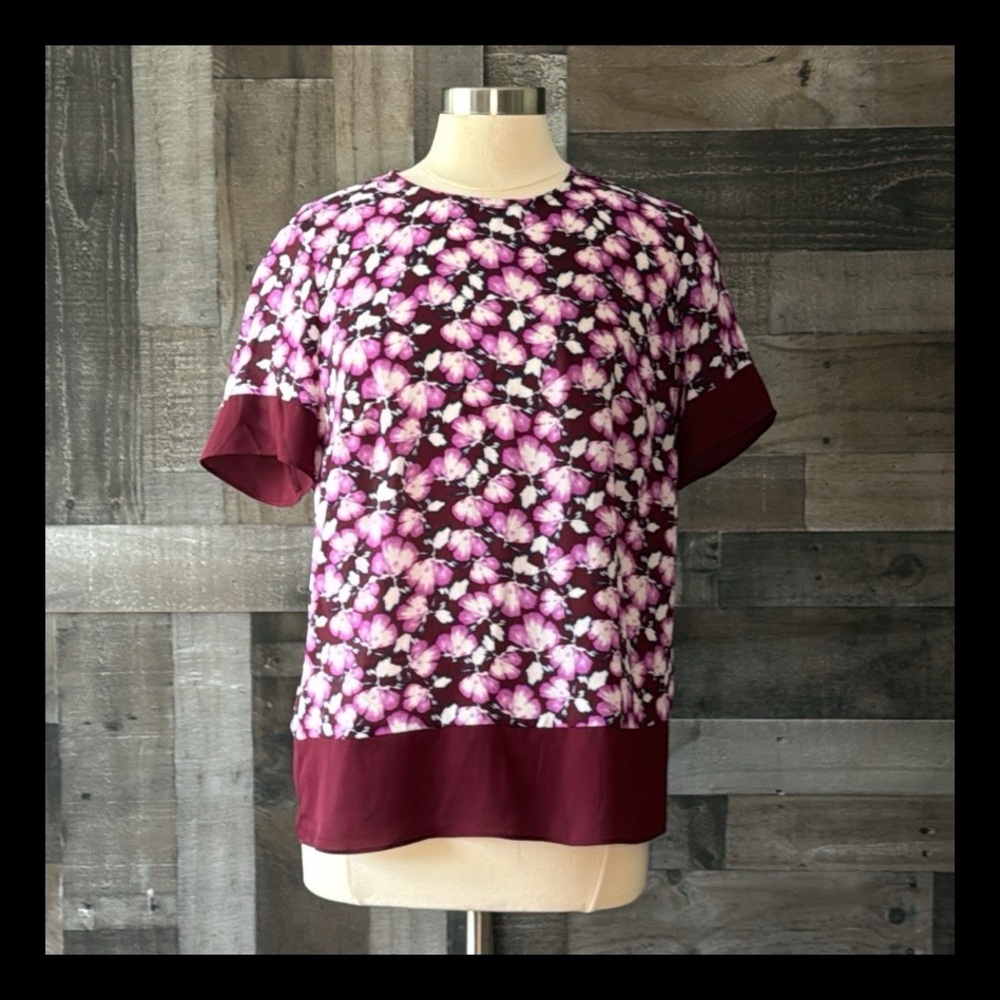 Banana Republic cranberry purple floral top medium dark feminine business casual